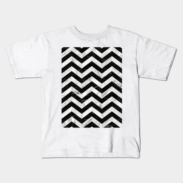 Marble Chevron Pattern 2 - Black and White Kids T-Shirt by ZoltanRatko